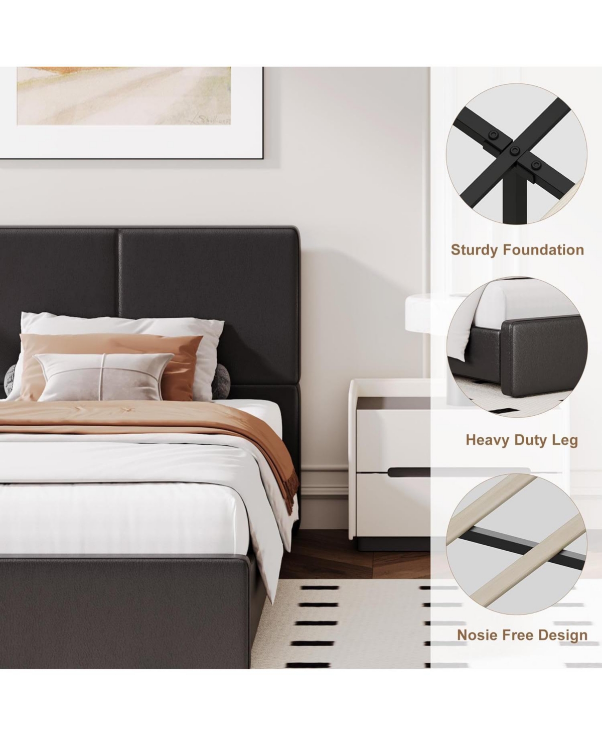 gaomon Upholstered Platform Bed Frame with Headboard, Wood Slats Support