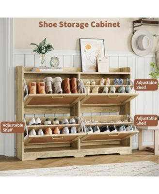 Entryway Shoe Cabinet with 4 Flip Drawers, Durable and Stylish, Hidden Freestanding Wood Breathable Wide Shoe Rack.