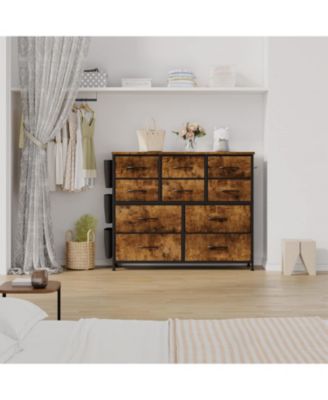 10 Drawers Fabric Storage Drawer, Dressers & Chest of Drawers with Side Pockets, Hooks, Wood Tabletop for Closet, Living Room