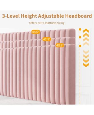 Full Size Velvet Platform Bed Frame with Vertical Channel Tufted Adjustable Headboard, Wooden Slats Support, No Box Spring