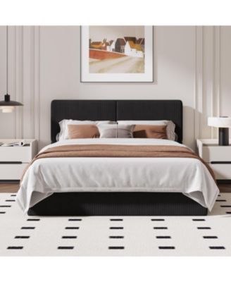 Queen Upholstered Platform Bed Frame with Headboard, Strong Wood Slats Support, No Box Spring Needed