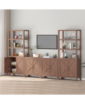 Farmhouse Oak Sideboard Buffet Cabinet - x-Shaped Door Kitchen Storage Cabinet with Adjustable Shelves for Hallway Entry Living Room