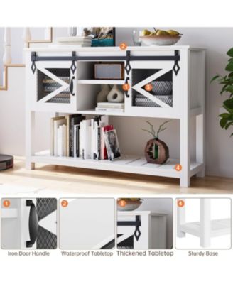 Farmhouse Entryway Table with Storage and Open Shelf Rustic Console with Sliding Barn Doors Sofa Table