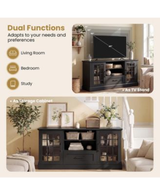 Farmhouse TV Stand for TVs up to 70'' Entertainment Media Center Storage Cabinet w/Glass Doors