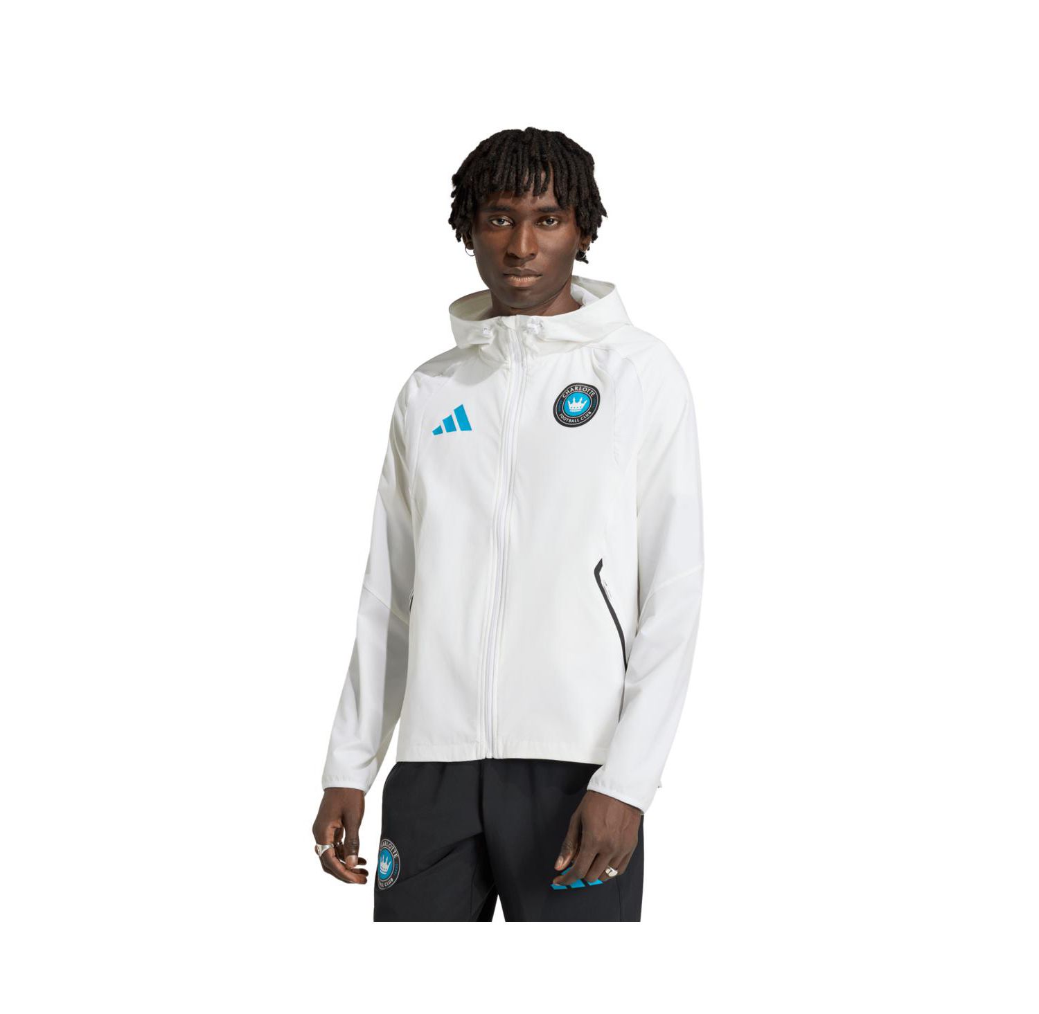 Men's White Charlotte FC Tiro Travel Full-Zip Hooded Windbreaker Jacket