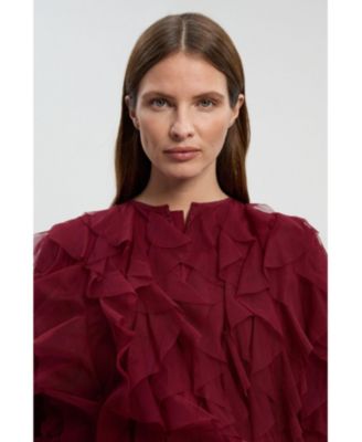 Women's Tulle Ruffle Detail Woven Jacket