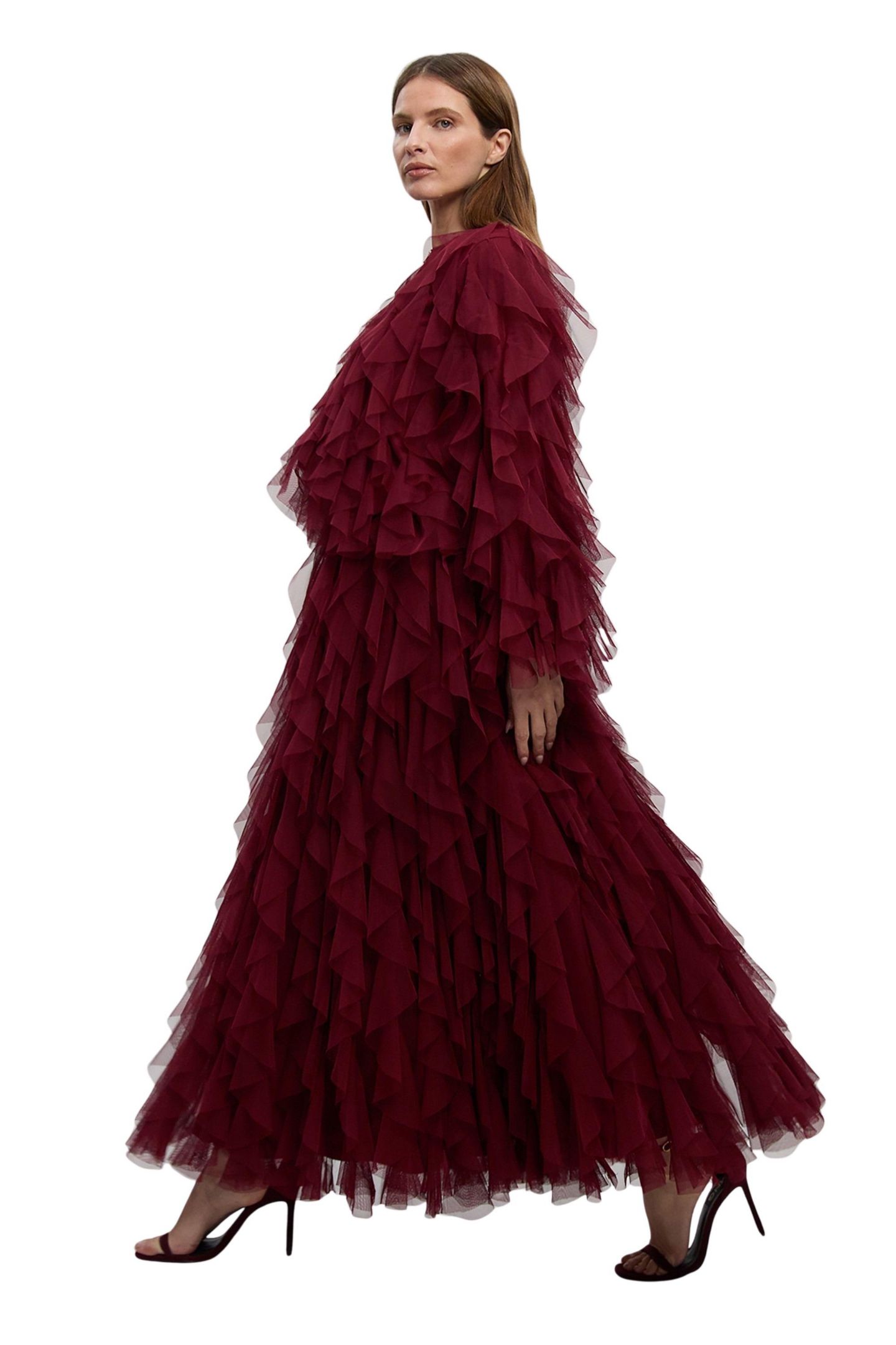 Женская куртка Karen Millen Tulle Ruffle Detail Woven, цвет: Каберне — фото 4