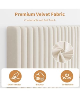 Velvet Platform Bed Frame with Vertical Channel Tufted Adjustable Headboard, Strong Wood Slats