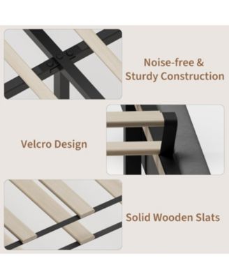 King Velvet Bed Frame with Wingback Headboard, Upholstered Platform Bed with Wood Slats