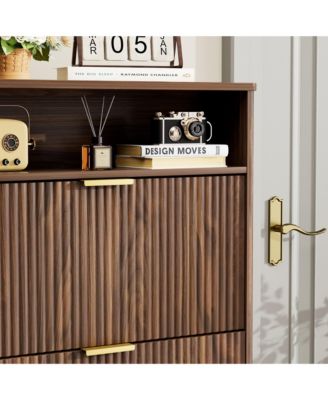 Shoes Storage Cabinet with 2 Flip Drawers, Tall Free Standing Shoe Organizer Rack