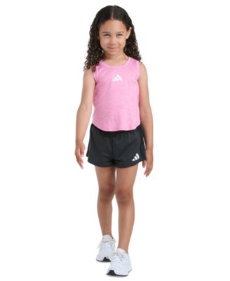 Girls' 2T-6X Sleeveless M&eacute;lange Flounce Tank Top and Shorts, 2-Piece Set