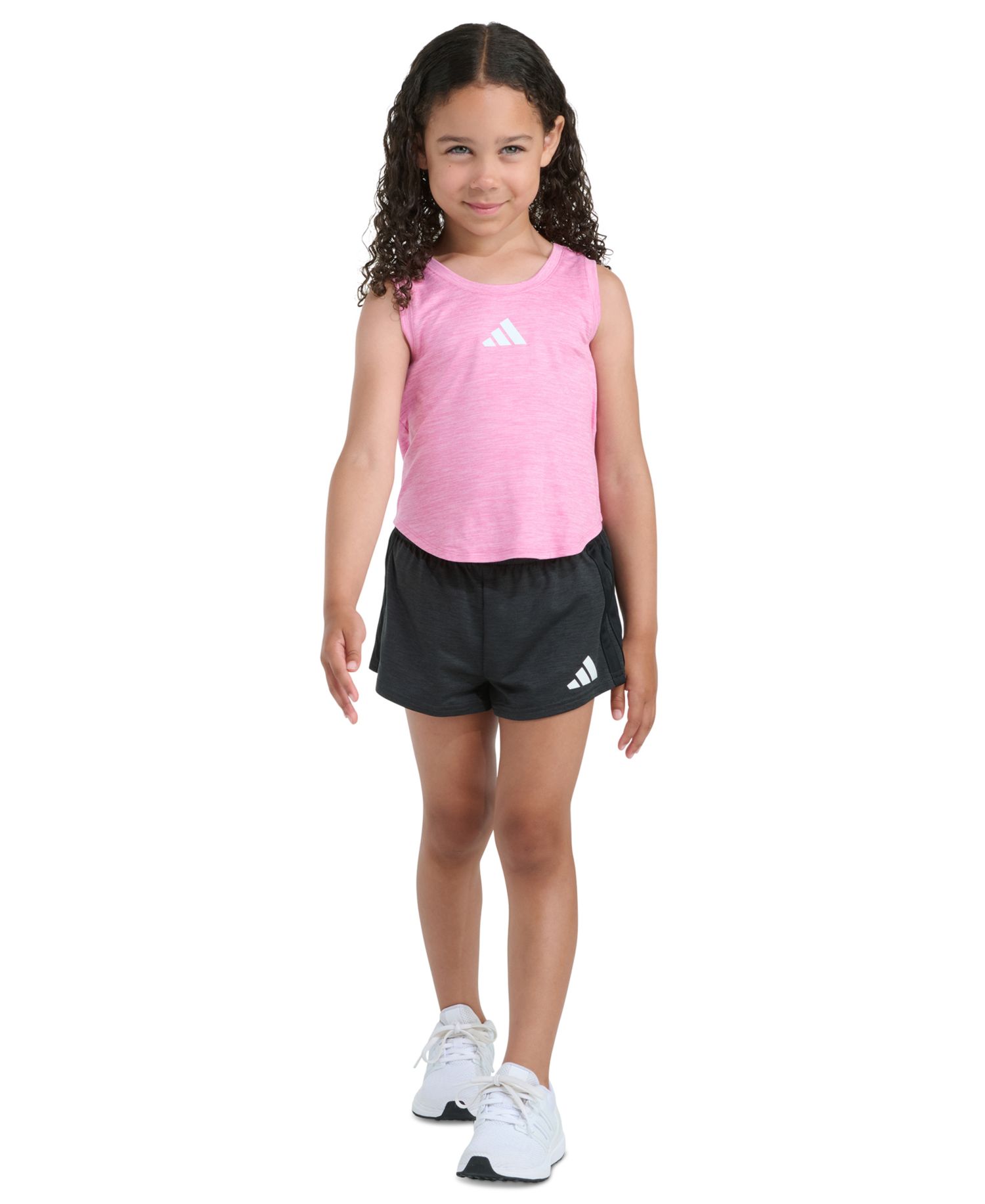 Girls' 2T-6X Sleeveless M&eacute;lange Flounce Tank Top and Shorts, 2-Piece Set