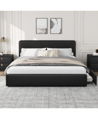 King Upholstered Platform Bed Frame with Headboard & Storage Drawers