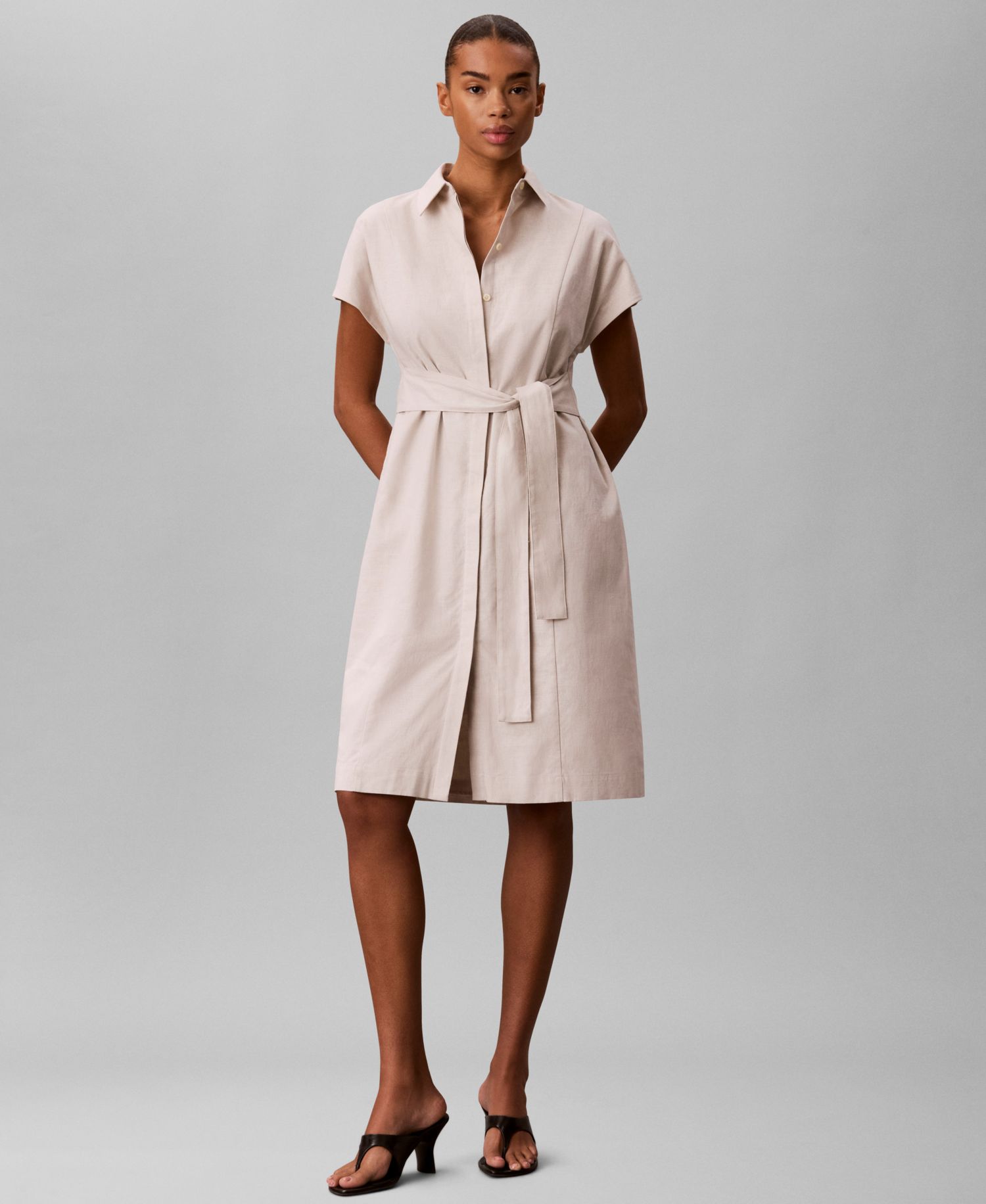 Women's Short-Sleeve Collared Midi Shirt Dress