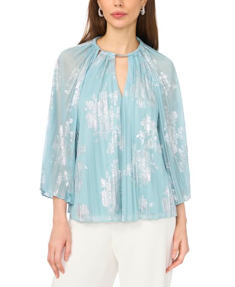 Женский топ MSK 3/4-Length-Sleeve Keyhole Neck Top, цвет: Синий / Серебряный