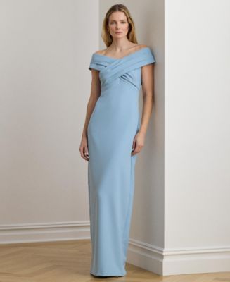 lauren ralph lauren ruched crepe dress Crepe Off-the-shoulder Gown
