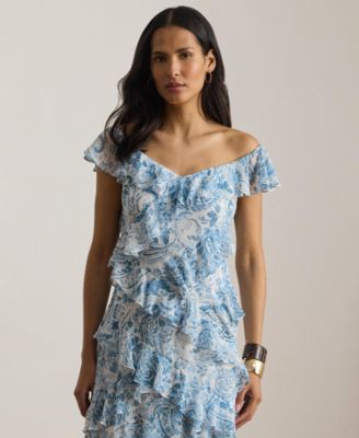 Paisley Ruffle-Trim Cocktail Dress