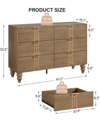 6 Drawer Modern Wooden Dresser for Bedroom, Deep Drawers, Chest for Living Room & Hallway