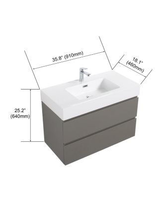 36" Gray Floating Bathroom Vanity with Double Soft Close Drawers, Handle-Free Design & Large Storage for Modern Bathrooms