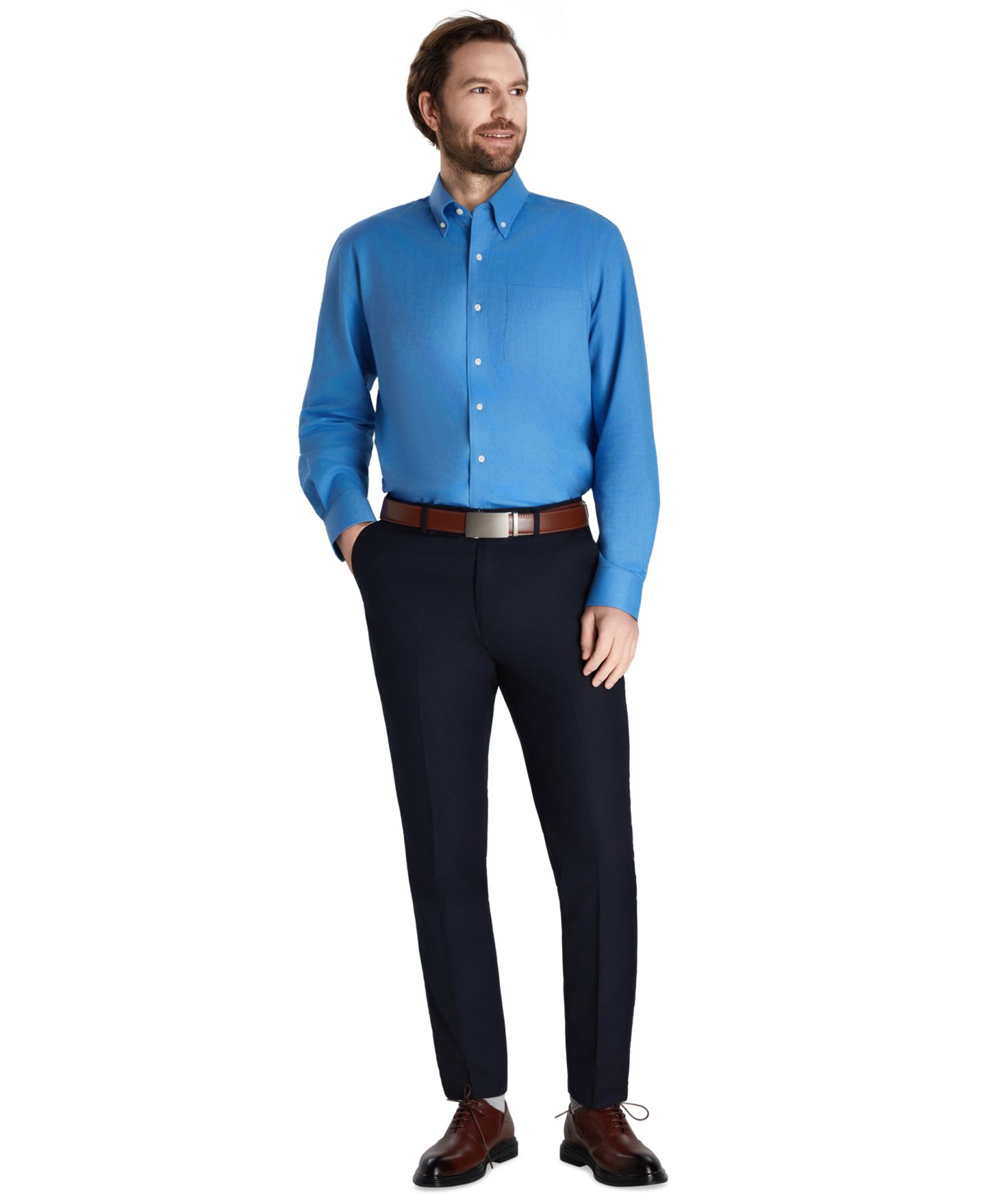 Мужская рубашка Club Room Button-Down Oxford Solid Dress Shirt, цвет: Синий — фото 2