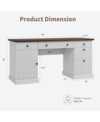 Fluted Home Office Desk Storage, in Modern Executive Desk with Charging Station, Wooden Computer Writing Desk with File Cabinet And Drawers