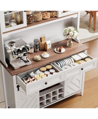 72" Sliding Barn Door High Bar Cabinet Farmhouse, Large Kitchen Buffet with Hutch Wine Storage