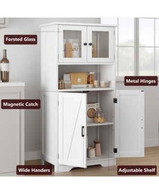 Storage Cabinets, 54 Inch Tall Hutch Bar Cabinet with Glass Doors and Adjustable Shelves