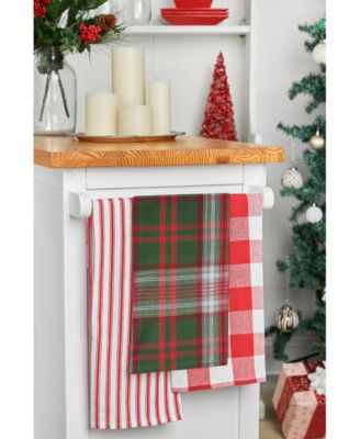 27' X 18" Axel Plaid Woven Cotton Kitchen Dish Towel Red White and Green Plaid