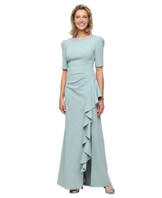 Petite Embellished-Neck Ruffle Gown