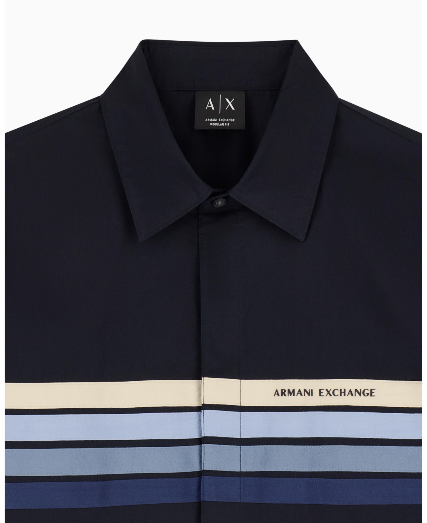 Мужская рубашка A|X Armani Exchange 4 Stripes Long Sleeve Poplin Button Down Shirt, цвет: Глубокий тёмно-синий — фото 3