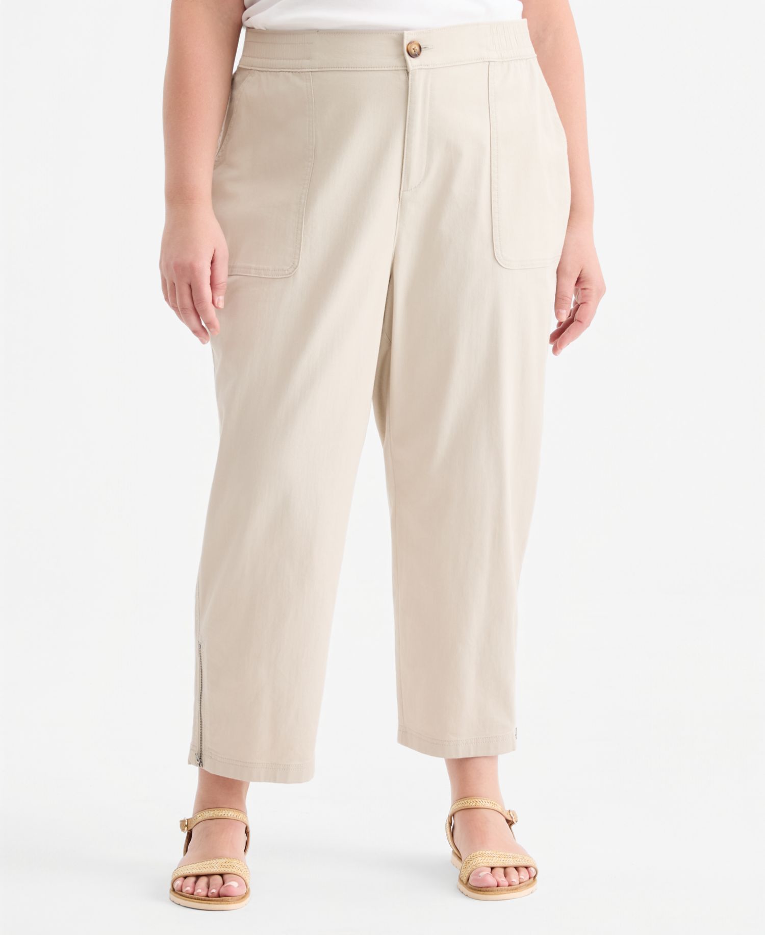 Plus Size Side-Zip Cropped Tapered Pants