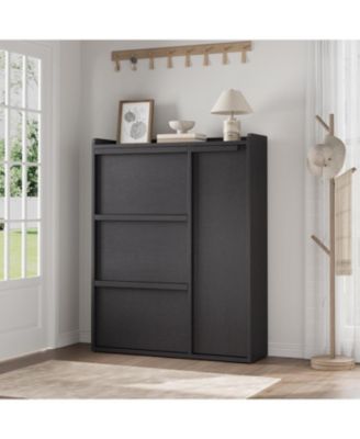 Freestanding Wooden Shoe Cabinet with 3 Flip Drawers and Side Door