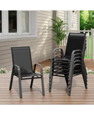 Patio Chairs Set of 6, Outdoor Stackable Dining Chairs with Textilene Fabric, All-Weather Deck Stacking Chairs with High Back for Backyard