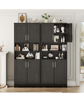 67" Tall Kitchen Pantry Cabinet,Farmhouse Kitchen Pantry Cabinet and Coffee Bar with 4 Doors, 1 Drawer, Adjustable Shelf, and Microwave Stand