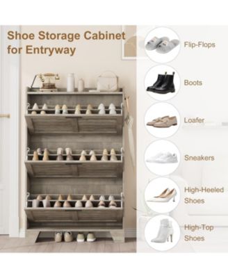Shoe Cabinet Storage for Entryway, Narrow Shoe Cabinet with Flip Drawers, Freestanding Hidden Slim Shoe Organizer Cabinet