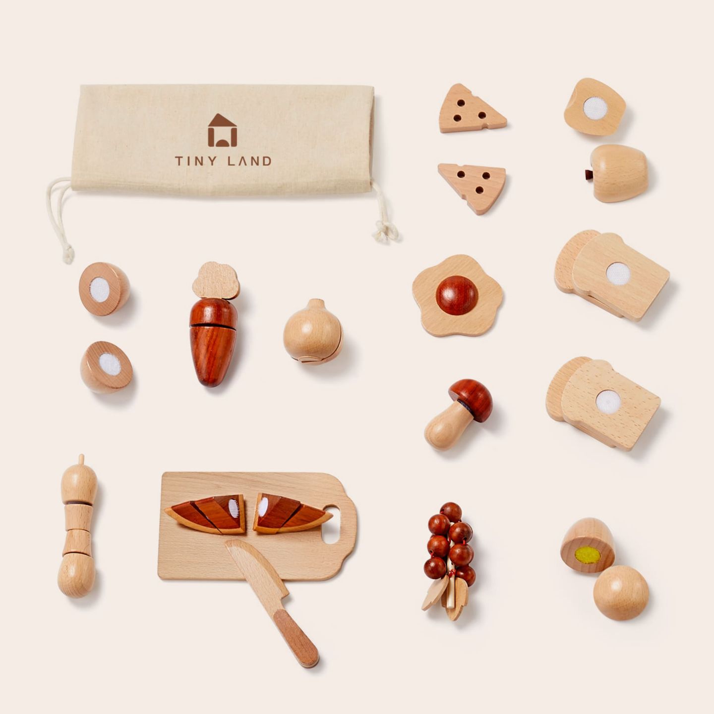 Детские игрушки Tiny Land Cut-and-Play Wooden Play Food Set, 10+ Pieces, Ages 3+ — фото 6