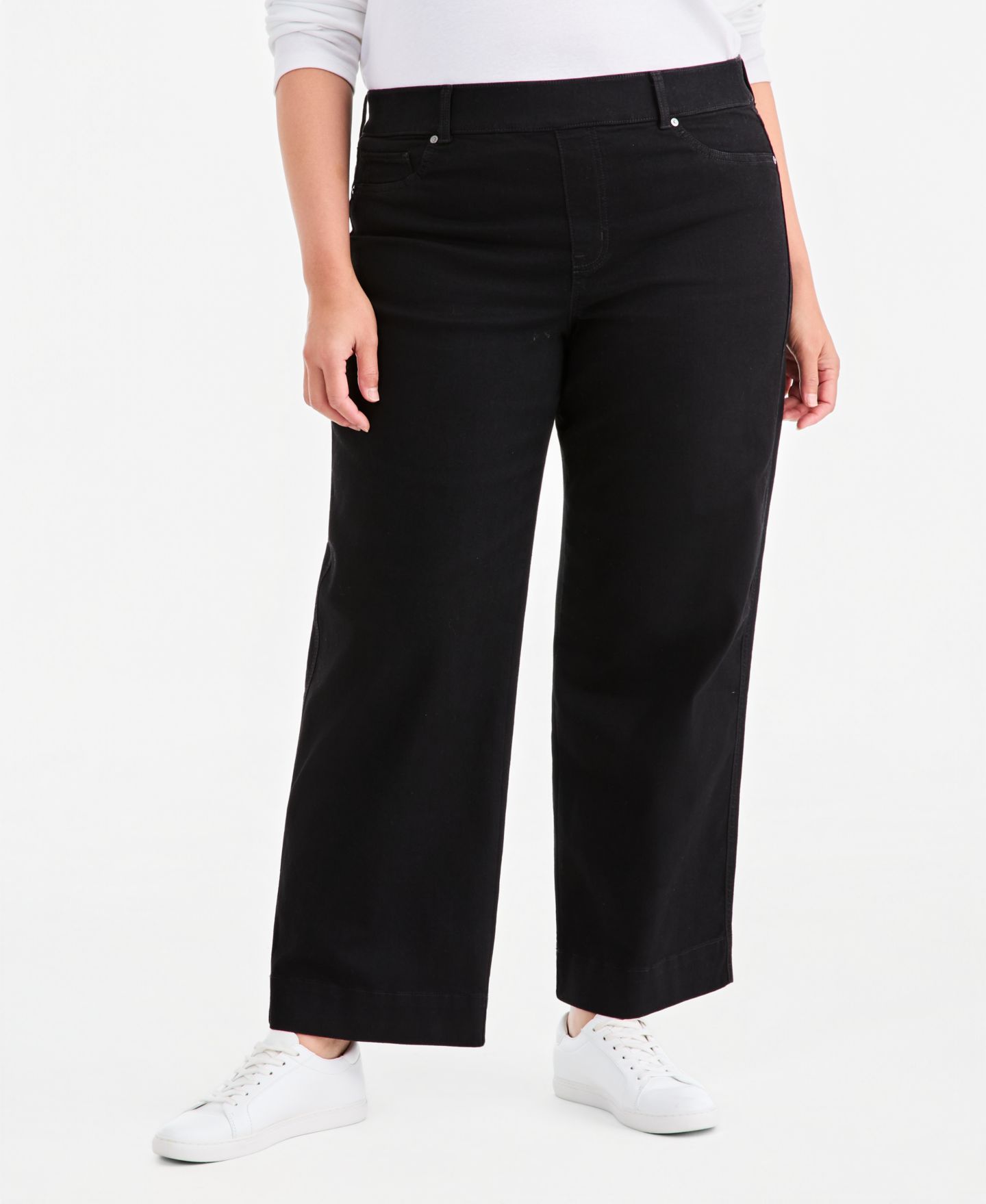 Женские джинсы Style & Co Plus Size Shaping Pull-On Wide-Leg, цвет: Чёрный — фото 4