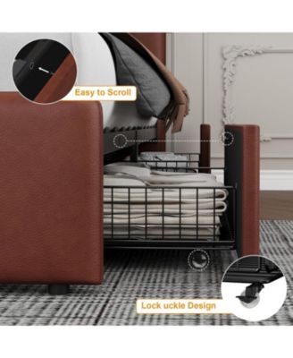 King Upholstered Platform Bed Frame with Headboard & Storage Drawers, Wood Slats Support, Noise Free