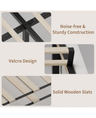 Twin Velvet Bed Frame with Wingback Headboard, Upholstered Platform Bed with Wood Slats, No Box Spring Needed