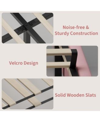 Twin Upholstered Platform Bed Frame with Wingback Headboard, Wood Slats Support, No Box Spring Needed