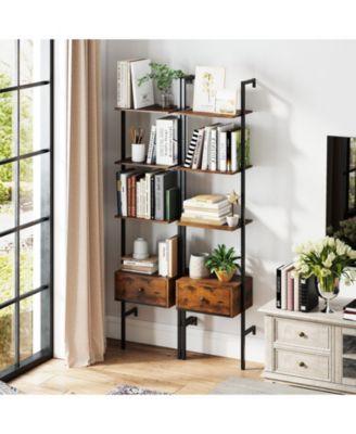 5-Tier Ladder Bookcase with Drawer