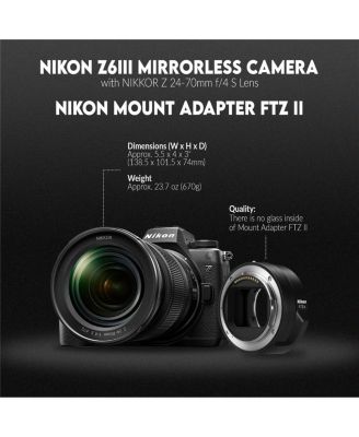 Z6III Mirrorless Camera with NIKKOR Z 24-70mm f/4 S Lens, Bundle with FTZ II Adapter