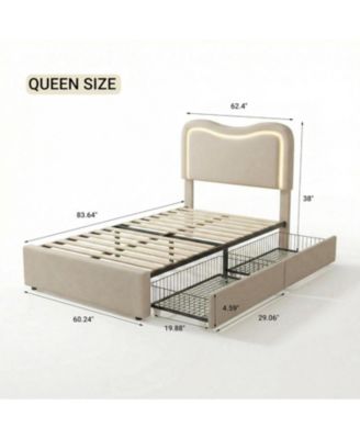Queen Boucle Bed Frame with 2 Drawers, LED Headboard, Upholstered Platform