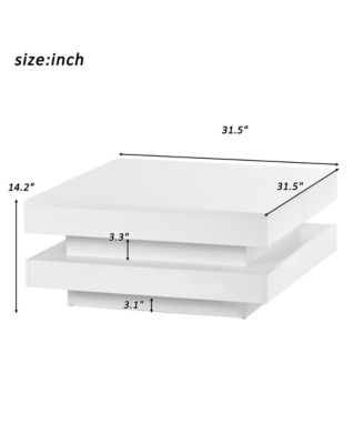 2-Tier Square Coffee Table, Modern High Gloss LED Center Table with Storage for Living Room and Home Office