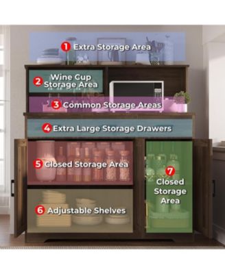 Farmhouse Sideboard Buffet with Microwave Stand,Varied Storage with Drawers