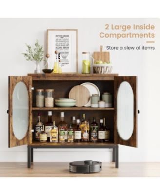 Modern Storage Cabinet with Fluted Glass Doors Adjustable Shelves and Durable MDF for Dining and Living Room