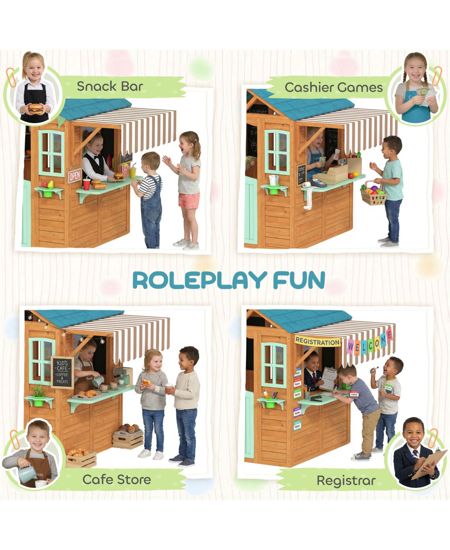 Детская игрушка Qaba Outdoor Playhouse, Kids Playhouse for Kids 3-6 Years Imaginative Play, цвет: Разноцветный — фото 5
