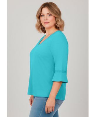 Women's Crochet Trim Ruffle Sleeve Top