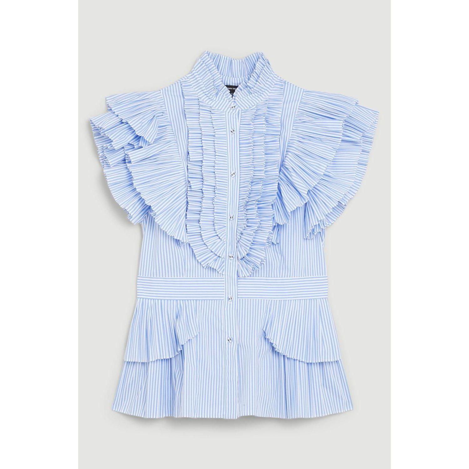 Women's Sleeveless Striped Pleated Ruffle Blouse