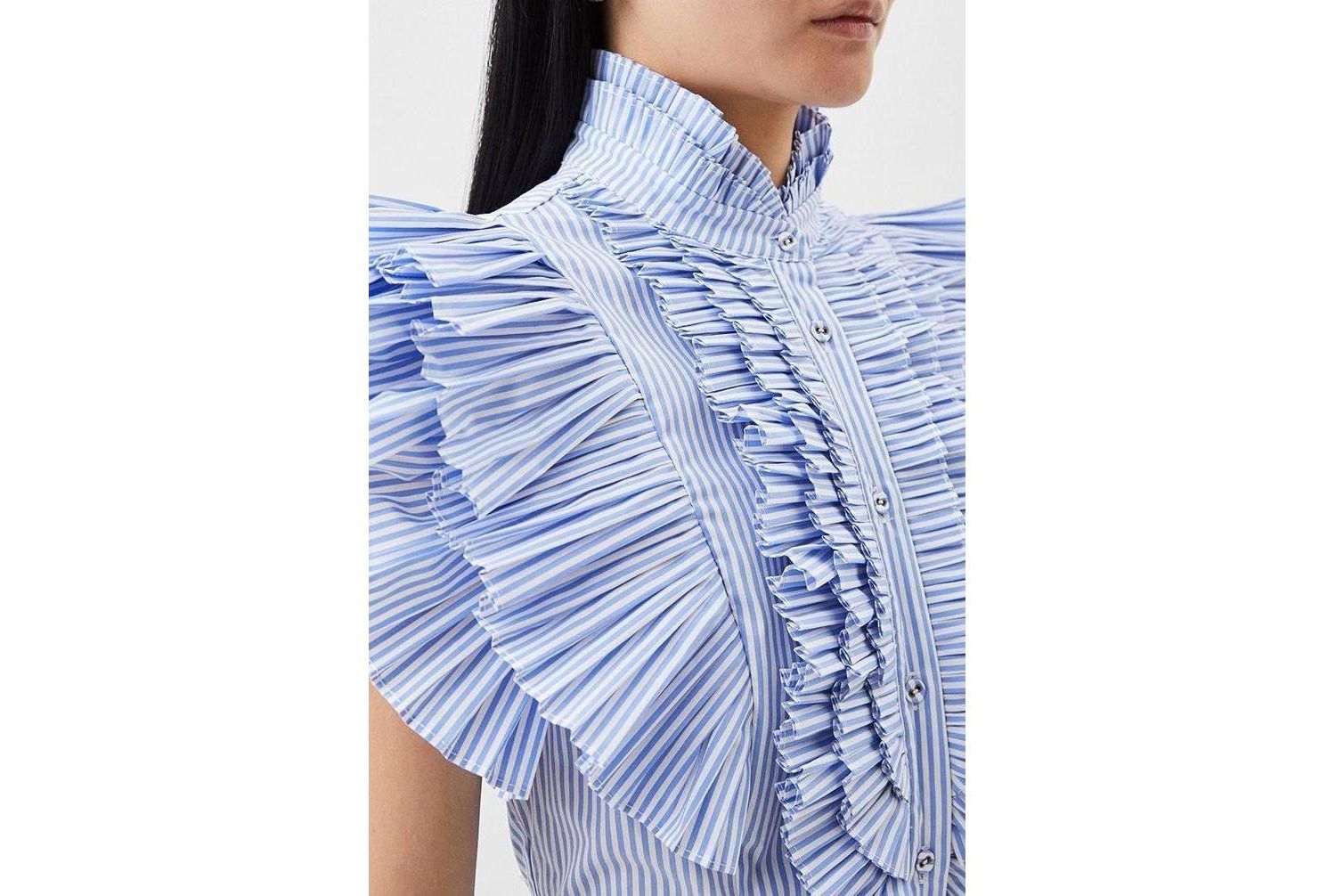 Women's Sleeveless Striped Pleated Ruffle Blouse